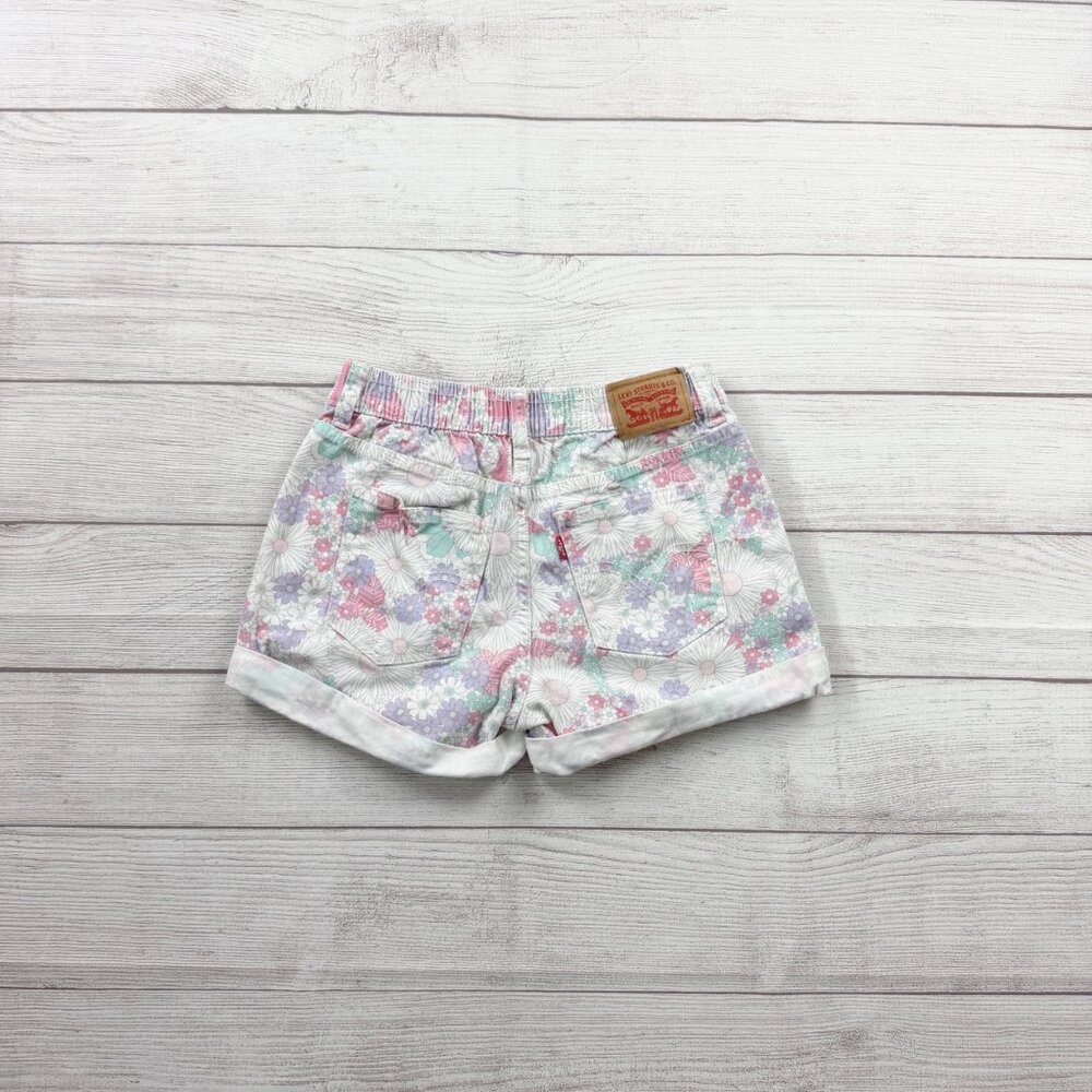Levi’s Girls High Rise Denim Shorts Floral Print Cuffed Jean Shorts Pastel 12 - Picture 3 of 3